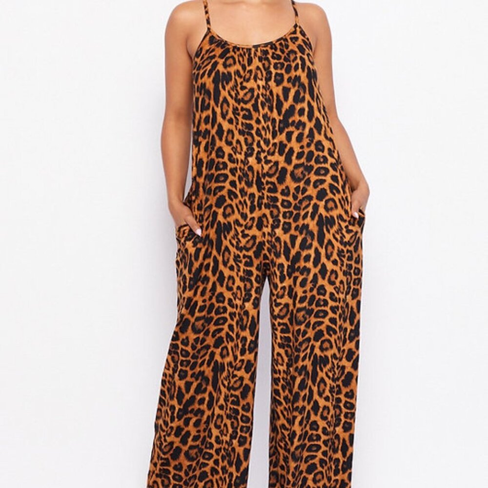 Votique Cheetah Print Palazzo Jumpsuit - Small